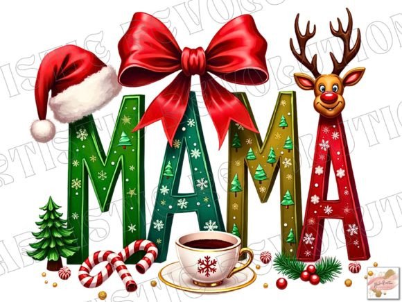 Christmas Mama Sublimation PNG: Festive Design for Commercial Creations