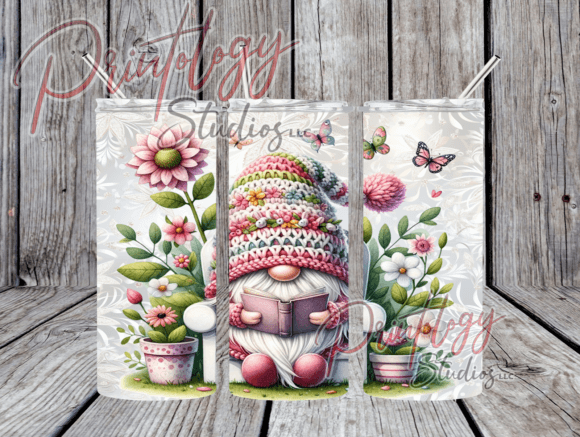 Floral Gnome Bookworm 20oz Tumbler Wrap: Crafting Magic
