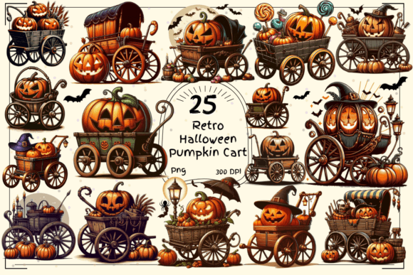 Retro Halloween Pumpkin Cart Clipart: A Designer's Guide to Vintage Charm